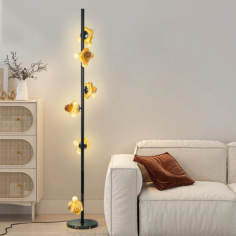 Contemporary Creative Starfish Glass Lampshade Iron Base 3/6 - Light Standing Floor Lamp For Living Room
