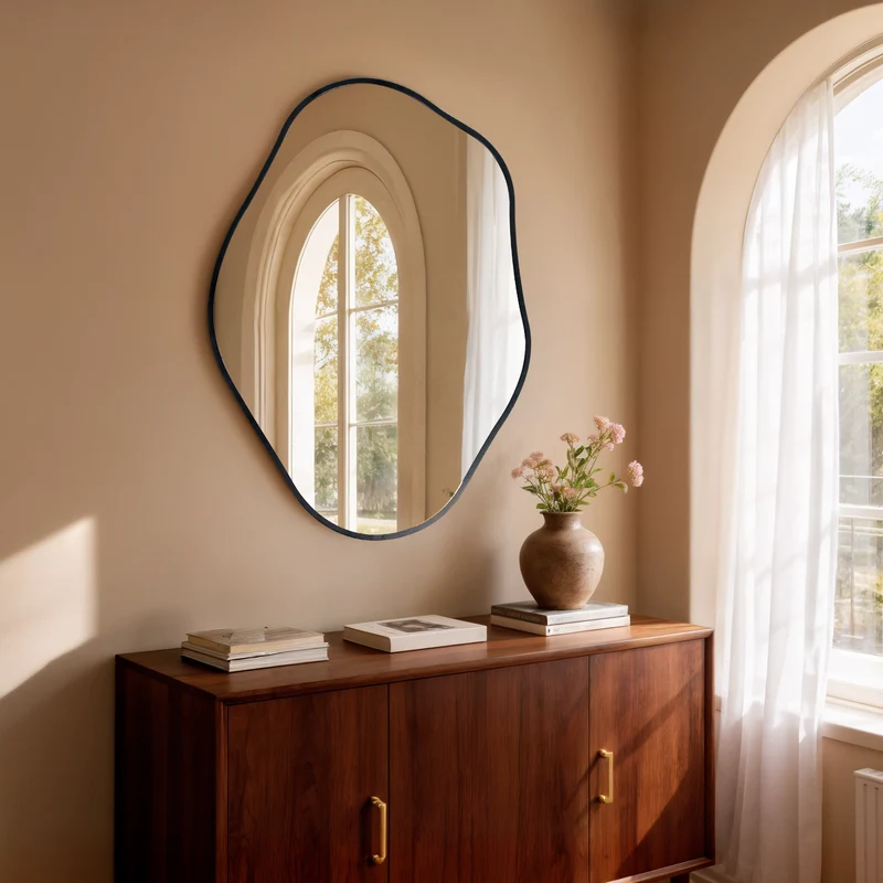 Asymmetrical Wall Mirror, Irregular Black Frame Mirror for Entryway