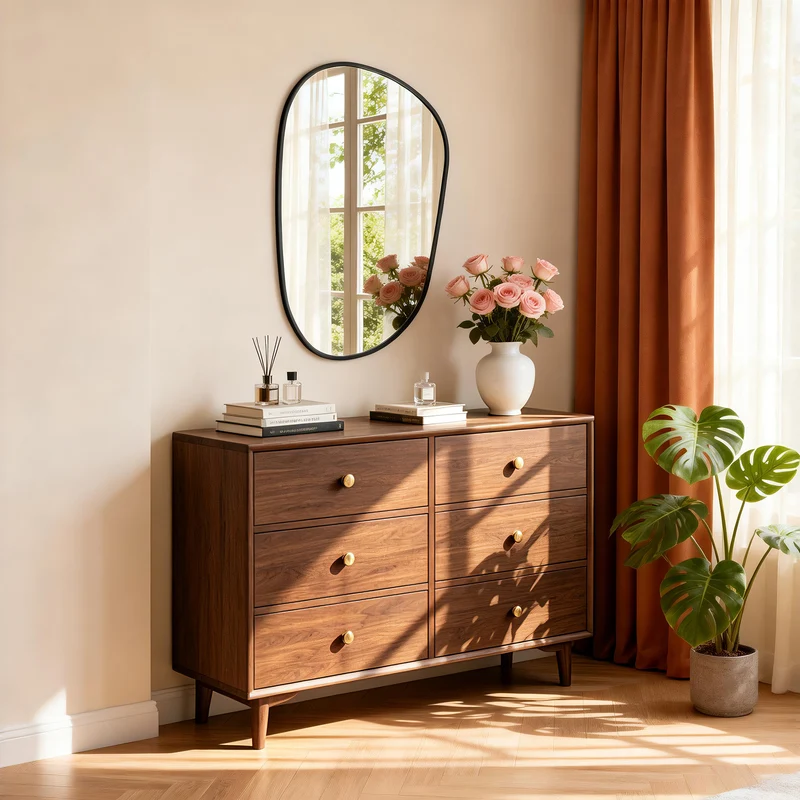 Irregular Black Frame Mirror, 21.5x33.6 in Asymmetrical Wall Mirror for Living Room