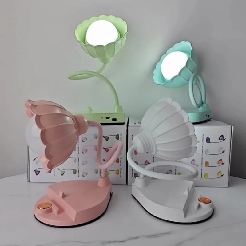 Contemporary Nordic Twistable Flower ABS Lampshade Round Base LED Table Lamp For Bedroom