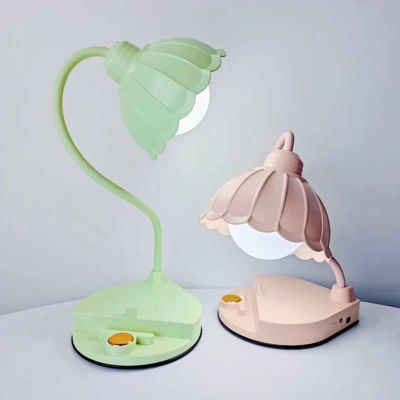 Contemporary Nordic Twistable Flower ABS Lampshade Round Base LED Table Lamp For Bedroom
