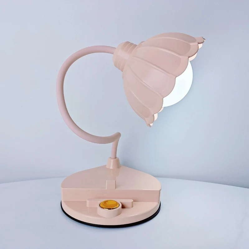 Contemporary Nordic Twistable Flower ABS Lampshade Round Base LED Table Lamp For Bedroom