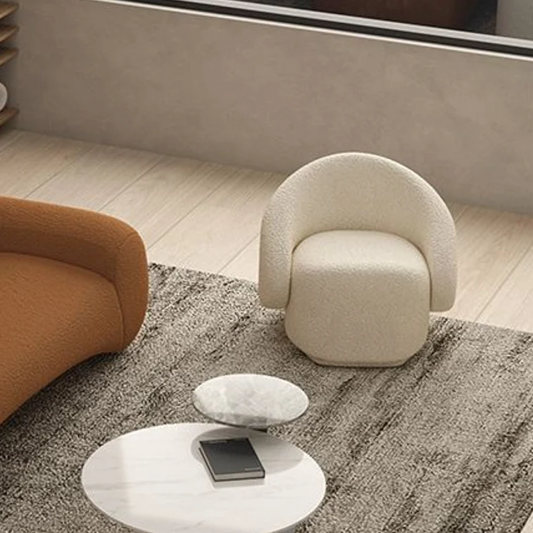 Contemporary Nordic Curved Back Square Cube Base Sherpa Fabric Pine Accent Chair Backrest Armless For Living Room
