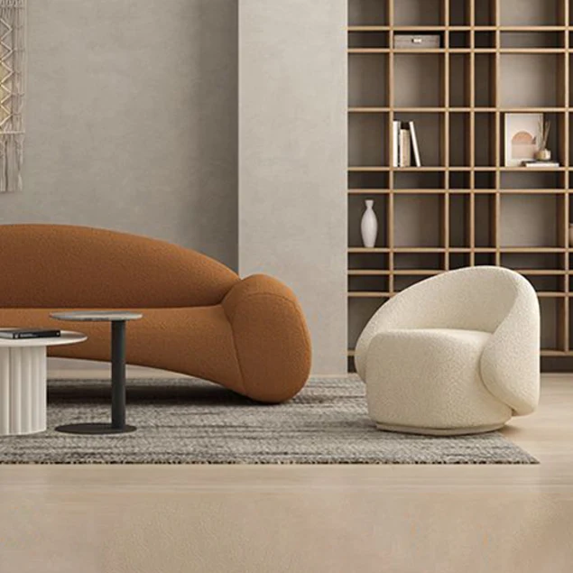 Contemporary Nordic Curved Back Square Cube Base Sherpa Fabric Pine Accent Chair Backrest Armless For Living Room