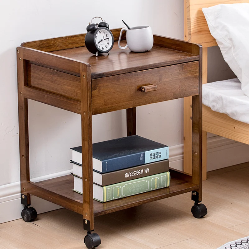 Traditional Japanese Square Bamboo Side Table 1/2 - Drawer For Living Room