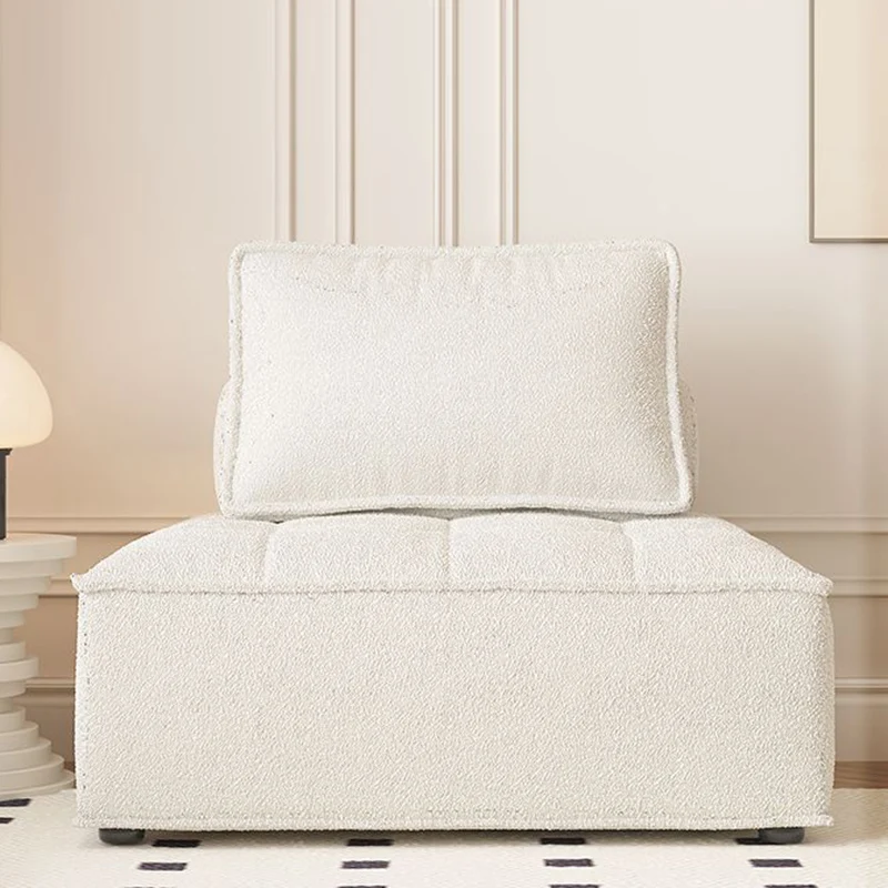 Contemporary Nordic Square Block Pine Sherpa Fabric Technology Fabric Cotton Linen Sofa Backless Armless For Living Room