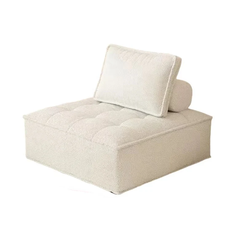 Contemporary Nordic Square Block Pine Sherpa Fabric Technology Fabric Cotton Linen Sofa Backless Armless For Living Room