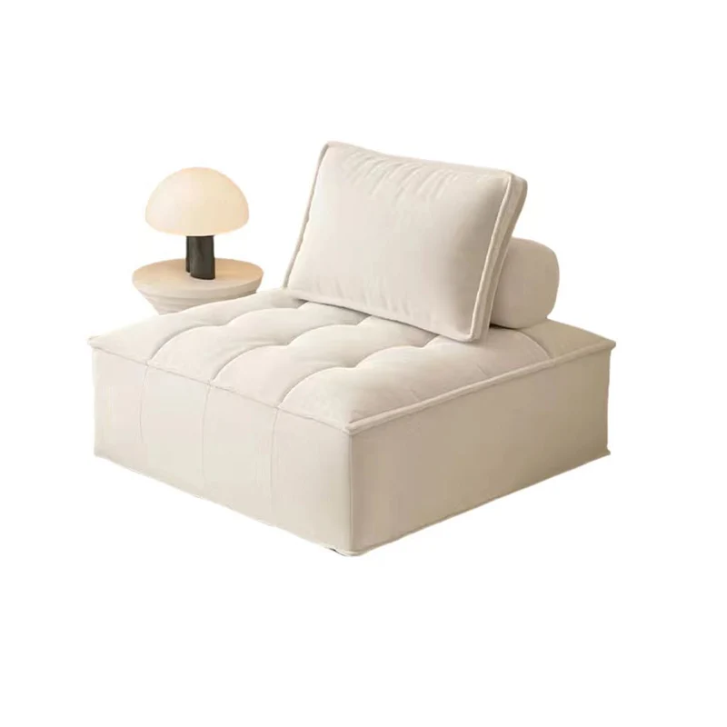 Contemporary Nordic Square Block Pine Sherpa Fabric Technology Fabric Cotton Linen Sofa Backless Armless For Living Room