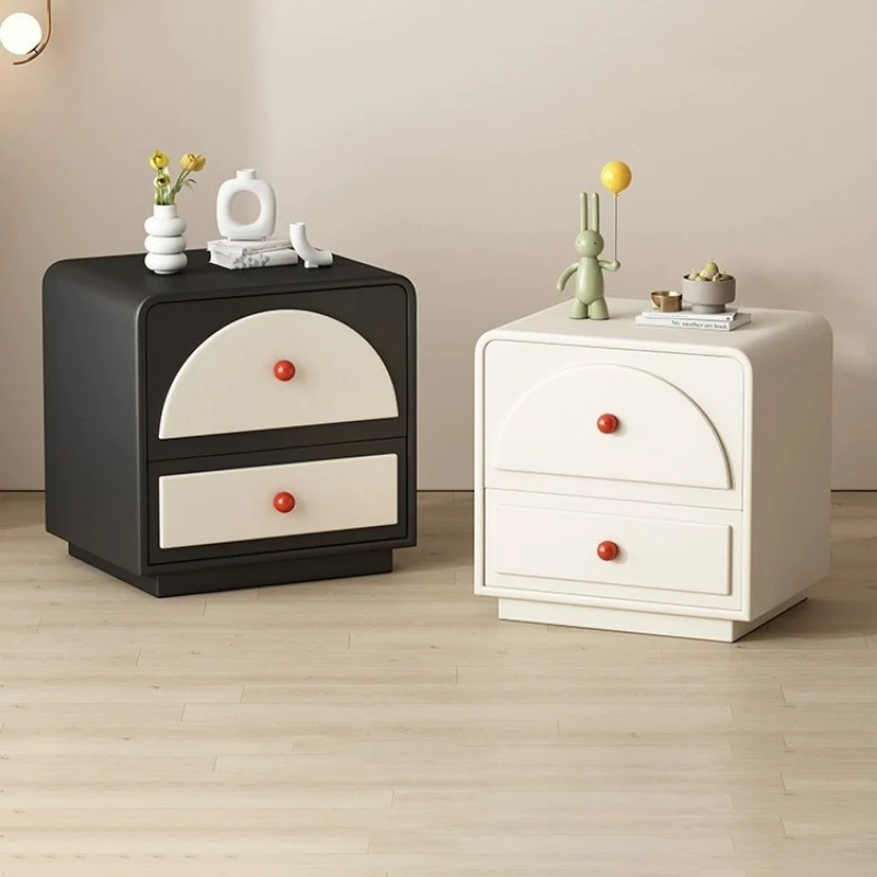 Contemporary Nordic Rectangular Plywood Faux Leather Nightstand 2-Drawer For Bedroom