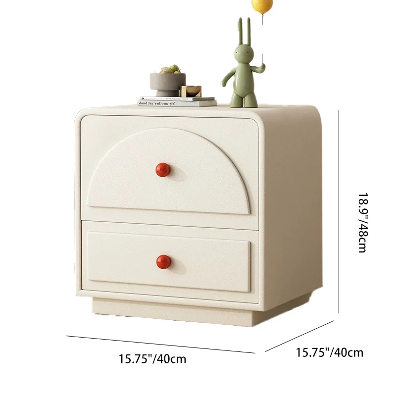 Contemporary Nordic Rectangular Plywood Faux Leather Nightstand 2-Drawer For Bedroom