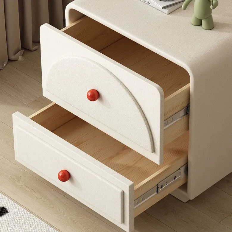 Contemporary Nordic Rectangular Plywood Faux Leather Nightstand 2-Drawer For Bedroom
