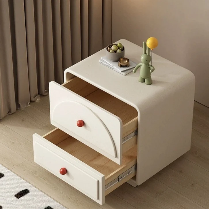 Contemporary Nordic Rectangular Plywood Faux Leather Nightstand 2-Drawer For Bedroom