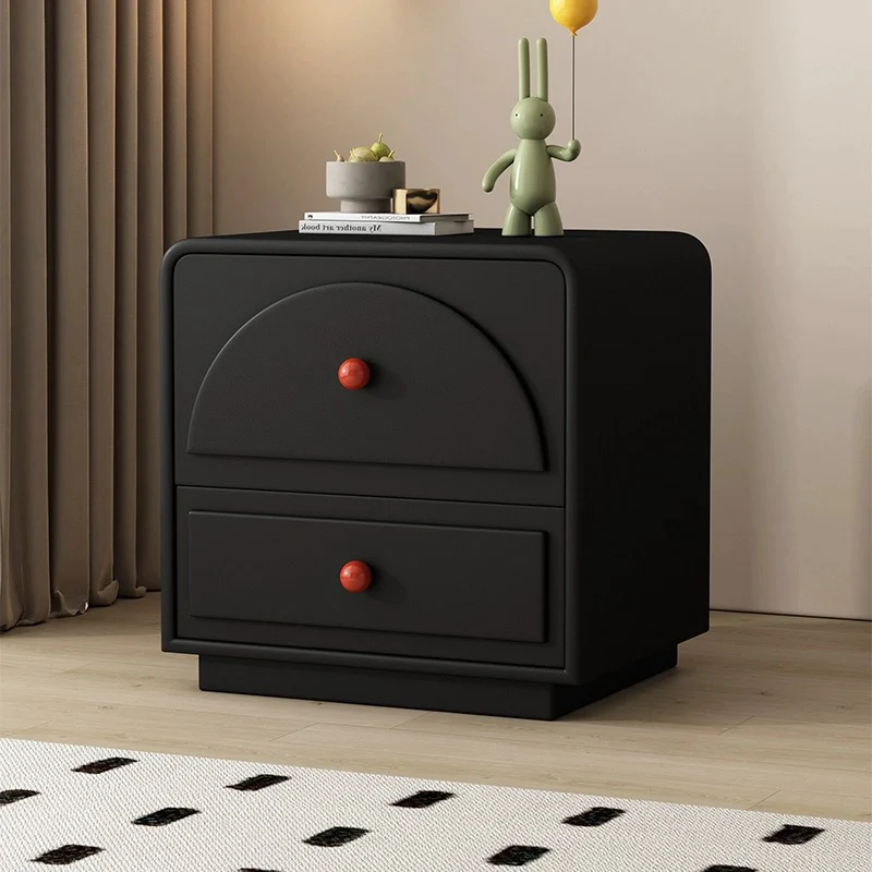 Contemporary Nordic Rectangular Plywood Faux Leather Nightstand 2-Drawer For Bedroom