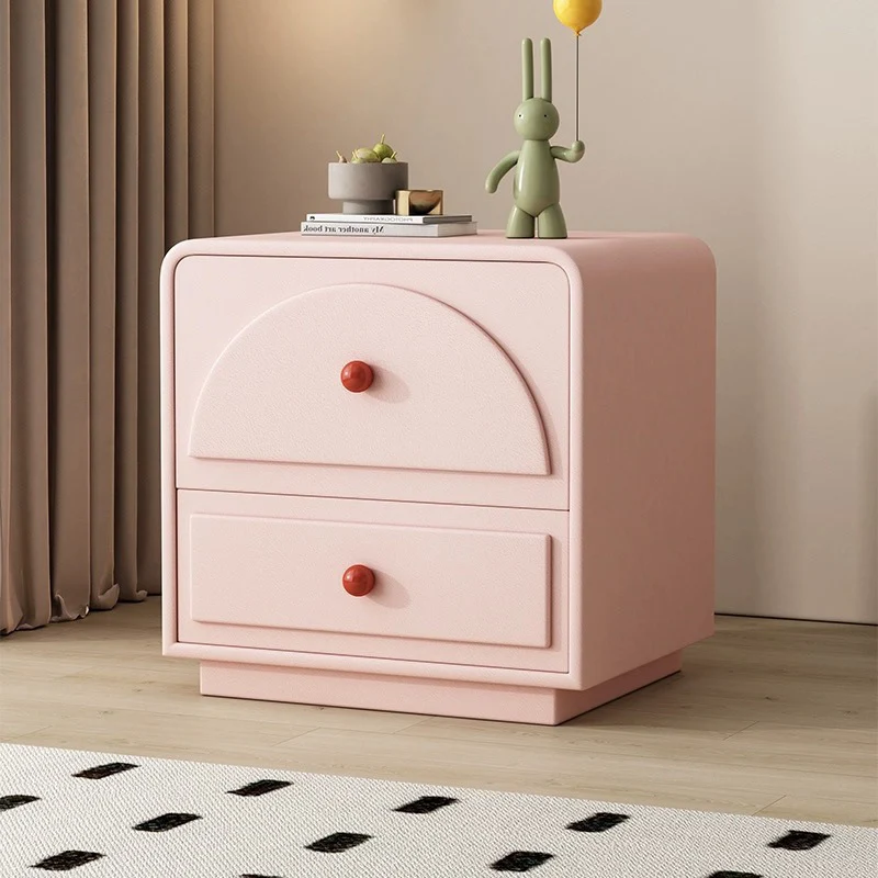 Contemporary Nordic Rectangular Plywood Faux Leather Nightstand 2-Drawer For Bedroom