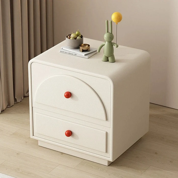 Contemporary Nordic Rectangular Plywood Faux Leather Nightstand 2-Drawer For Bedroom