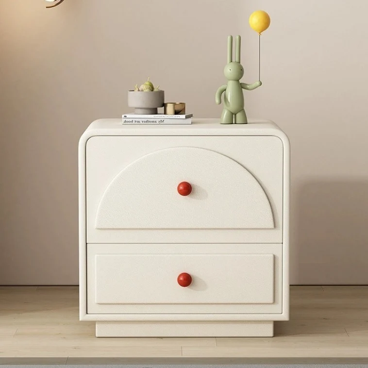 Contemporary Nordic Rectangular Plywood Faux Leather Nightstand 2-Drawer For Bedroom