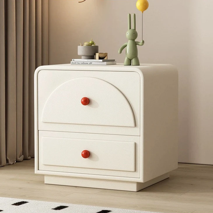 Contemporary Nordic Rectangular Plywood Faux Leather Nightstand 2-Drawer For Bedroom