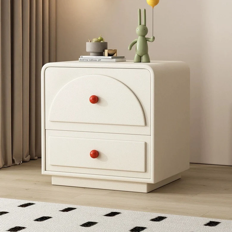 Contemporary Nordic Rectangular Plywood Faux Leather Nightstand 2-Drawer For Bedroom
