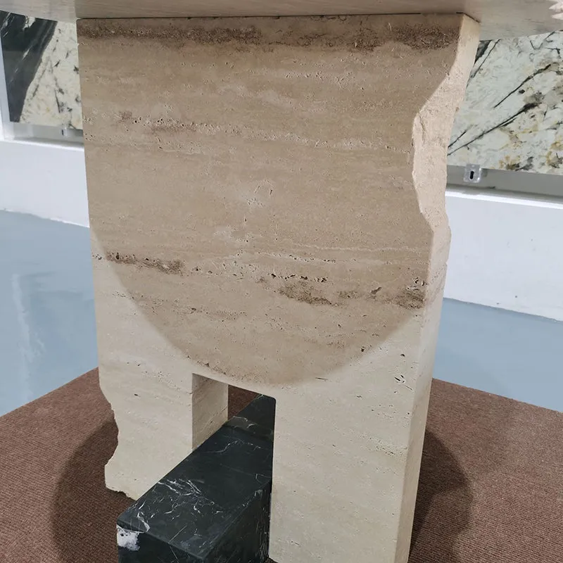 Traditional Chinese Round Long Marble Stone End Table 1-Tier For Living Room