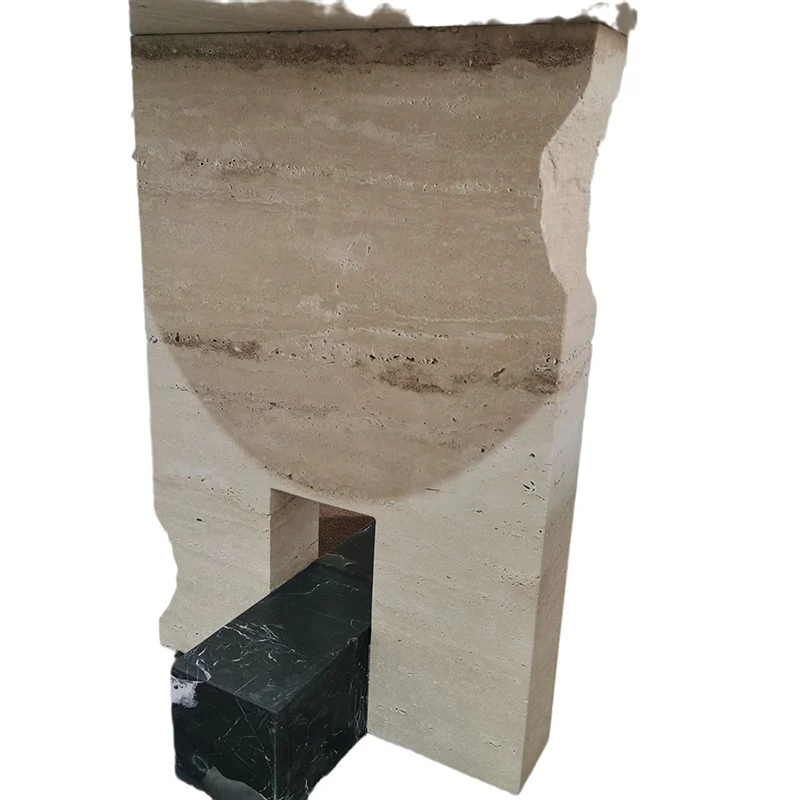 Traditional Chinese Round Long Marble Stone End Table 1-Tier For Living Room