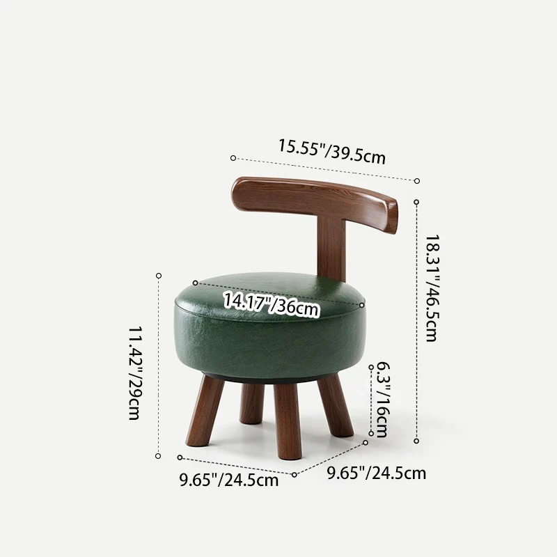 Contemporary Retro Faux Oil-waxed Leather Wood Sponge Round Low Stool Swivel Backrest For Living Room