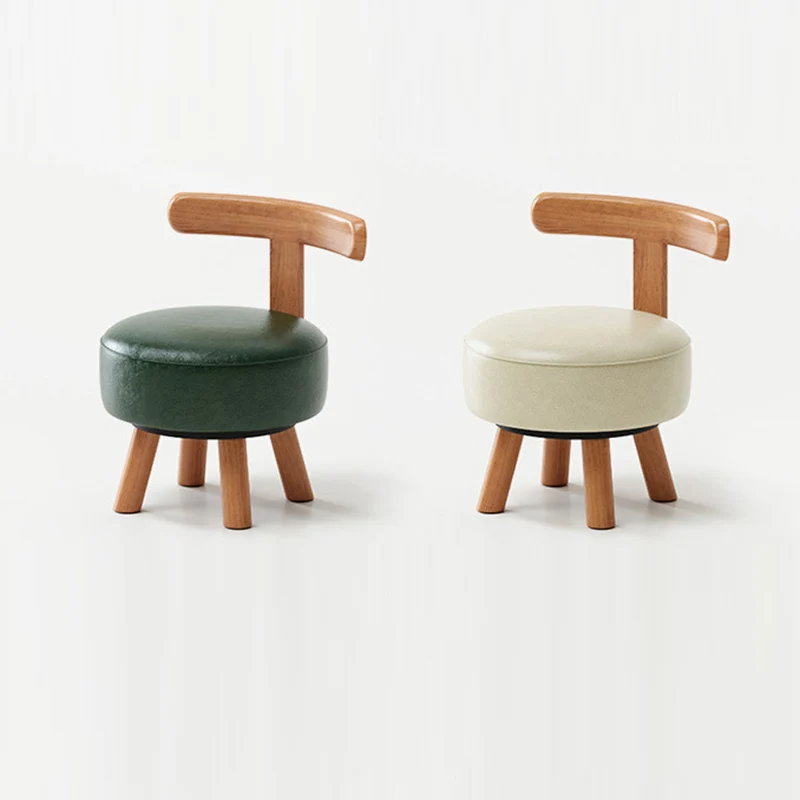 Contemporary Retro Faux Oil-waxed Leather Wood Sponge Round Low Stool Swivel Backrest For Living Room