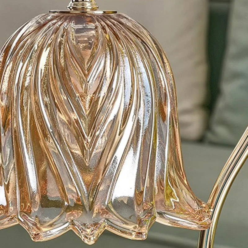 Modern Simplicity Iron Glass Flower Shade Marble Base 1-Light Melting Wax Table Lamp For Bedroom
