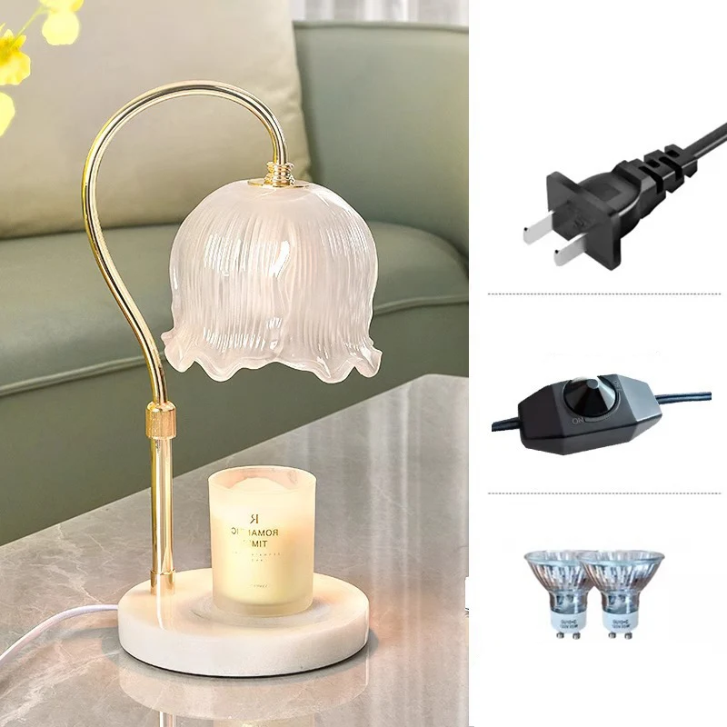 Modern Simplicity Iron Glass Flower Shade Marble Base 1-Light Melting Wax Table Lamp For Bedroom
