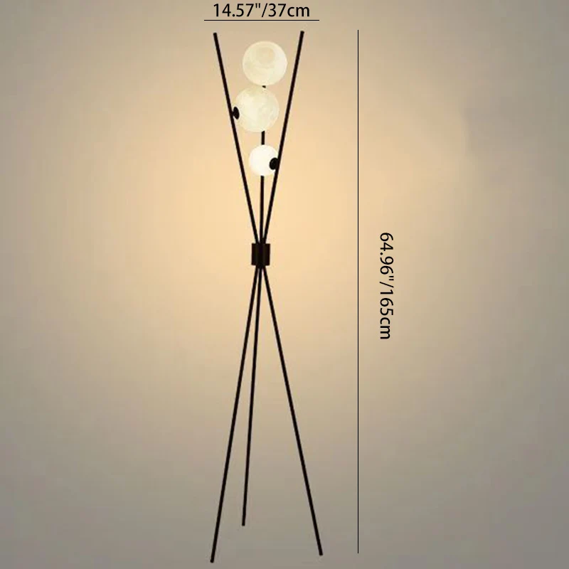 Contemporary Creative PLA 3D Moon Shade Iron Geometric Straight Line 3-Light Standing Floor Lamp For Living Room