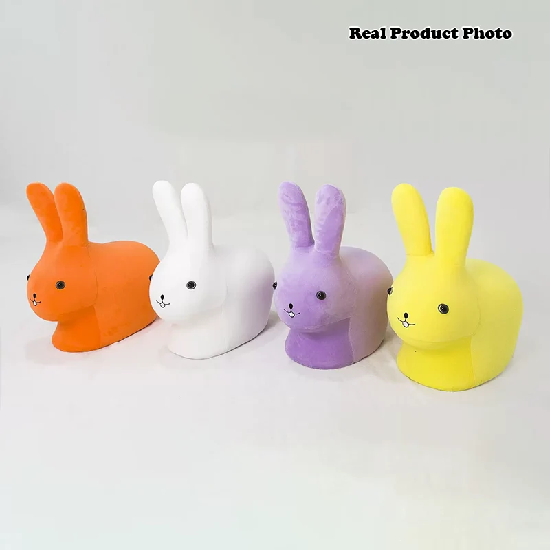Contemporary Creative Cute Animal Rabbit Fabric Low Stool With Pulley For Living Room