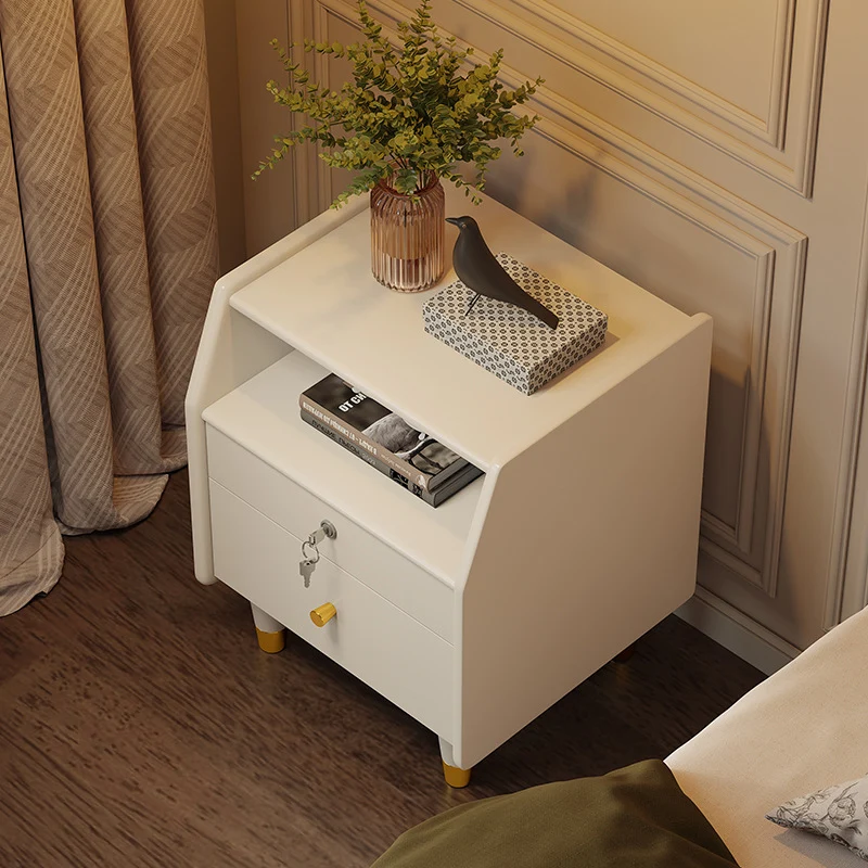 Contemporary Simplicity Rectangular Rubber Wood Plywood Nightstand 2-Drawer Storage Shelves For Bedroom