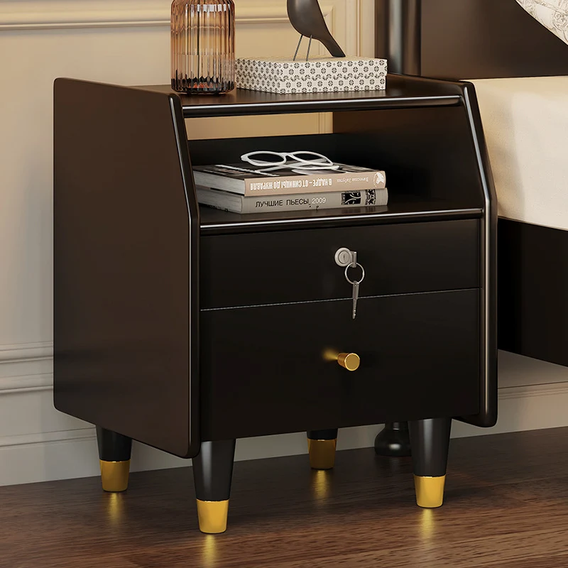 Contemporary Simplicity Rectangular Rubber Wood Plywood Nightstand 2-Drawer Storage Shelves For Bedroom