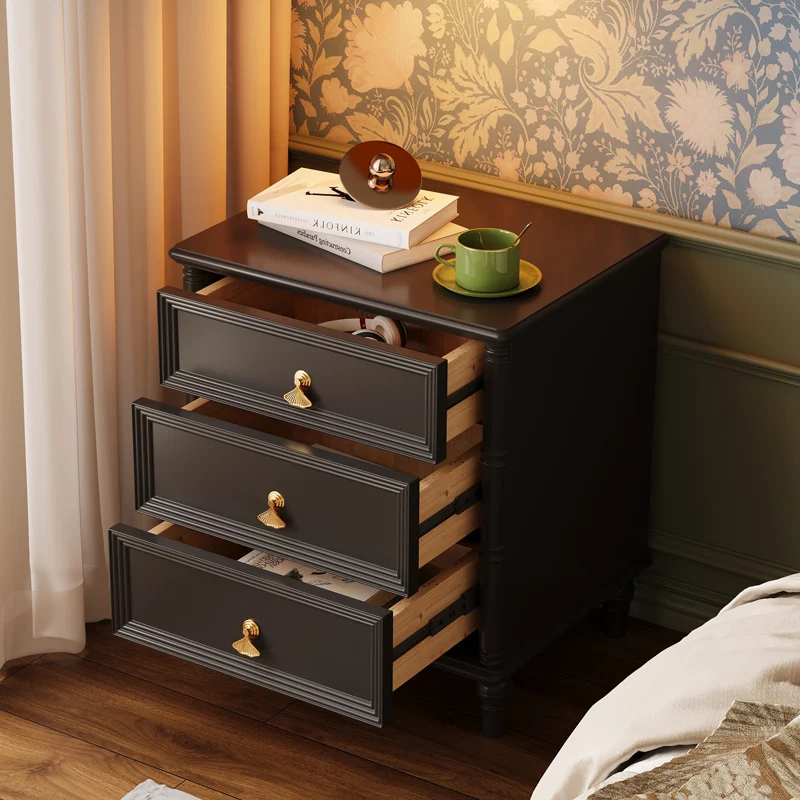 Contemporary Simplicity Cube Plywood Rubberwood Nightstand 3-Drawer For Bedroom