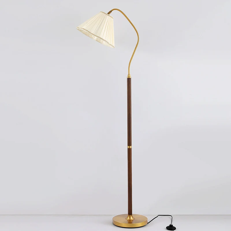 Traditional Japanese Skirt Shape Rotatable Fabric Lampshade Ash Iron Base 1 - Light Standing Floor Lamp For Living Room