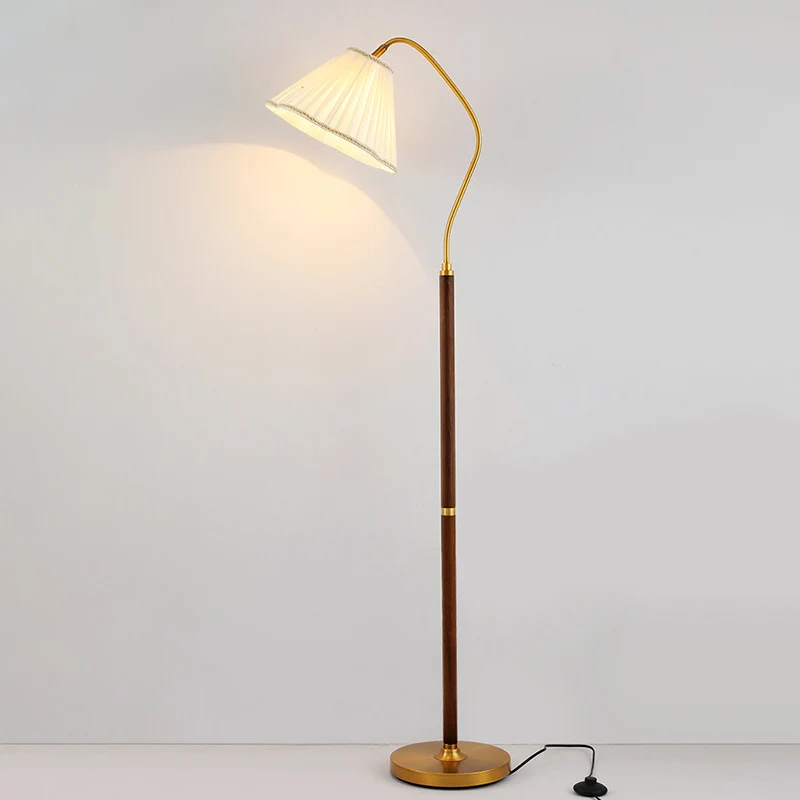 Traditional Japanese Skirt Shape Rotatable Fabric Lampshade Ash Iron Base 1 - Light Standing Floor Lamp For Living Room