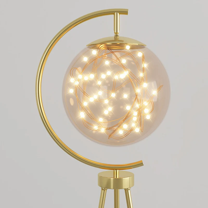 Contemporary Nordic Round Orb Baby's Breath Glass Lampshade Iron Base LED Standing Floor Lamp For Living Room