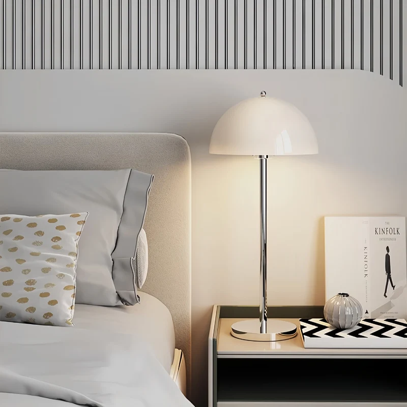Modern Minimalist Bud Mushroom Round Semicircle Iron Acrylic 1-Light Table Lamp For Bedroom