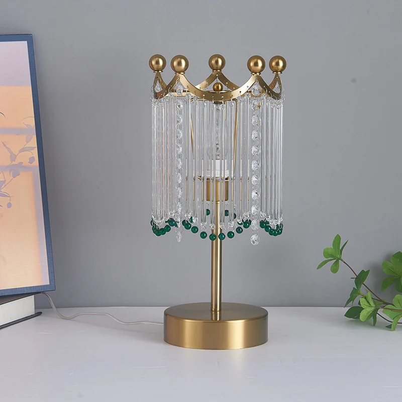 Traditional French Tassel Round Cylinder Metal Glass 1-Light Table Lamp For Bedroom