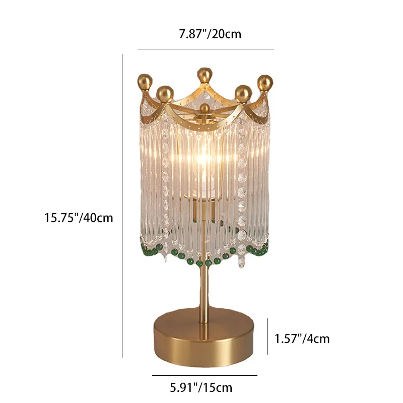 Traditional French Tassel Round Cylinder Metal Glass 1-Light Table Lamp For Bedroom
