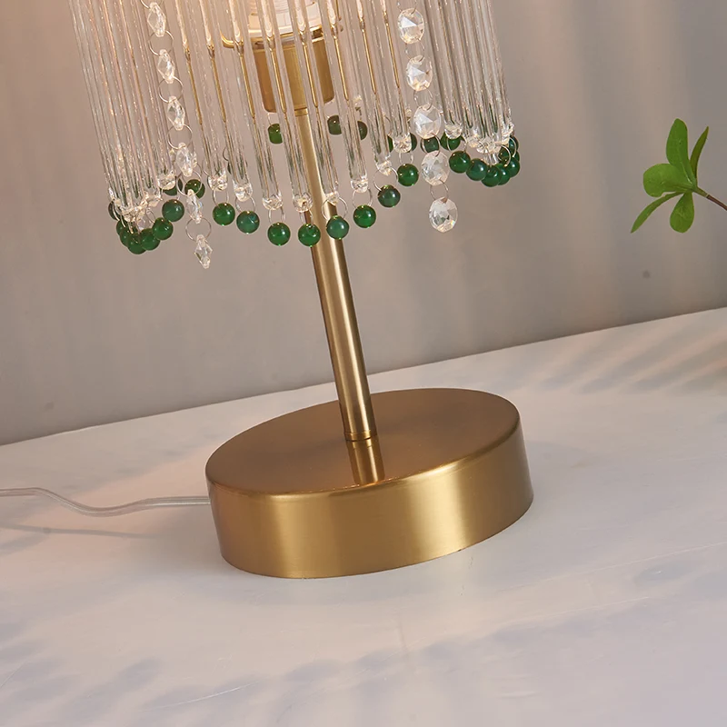 Traditional French Tassel Round Cylinder Metal Glass 1-Light Table Lamp For Bedroom