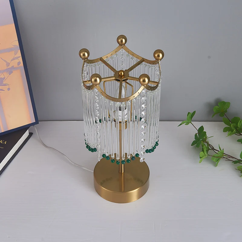 Traditional French Tassel Round Cylinder Metal Glass 1-Light Table Lamp For Bedroom