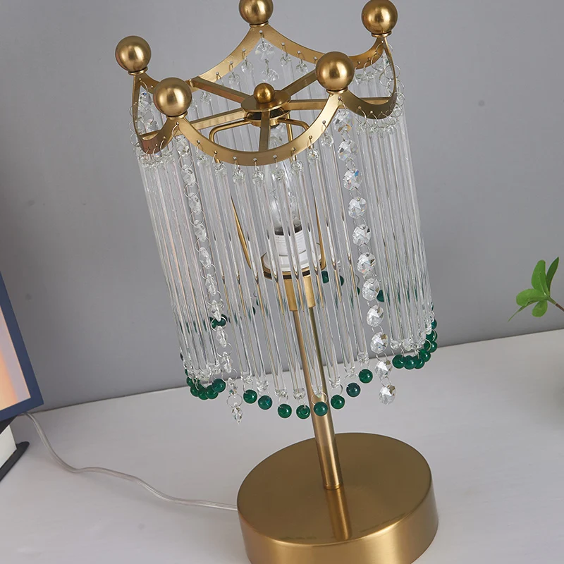 Traditional French Tassel Round Cylinder Metal Glass 1-Light Table Lamp For Bedroom