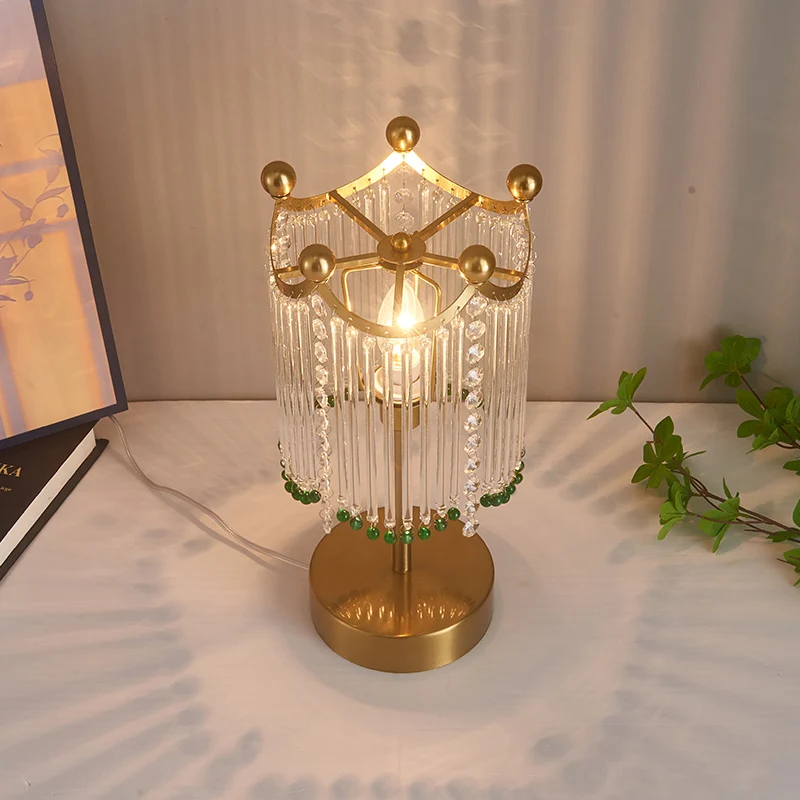 Traditional French Tassel Round Cylinder Metal Glass 1-Light Table Lamp For Bedroom