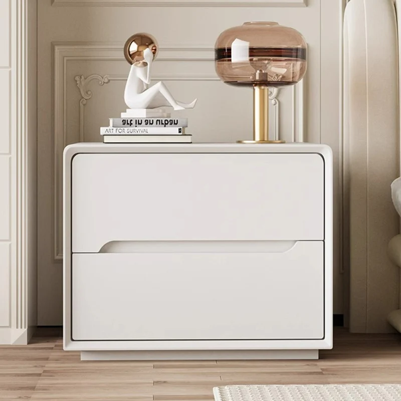 Modern Minimalist Rectangular Square Pine Wood Plywood Cat Scratch Leather Nightstand 2-Drawer For Bedroom