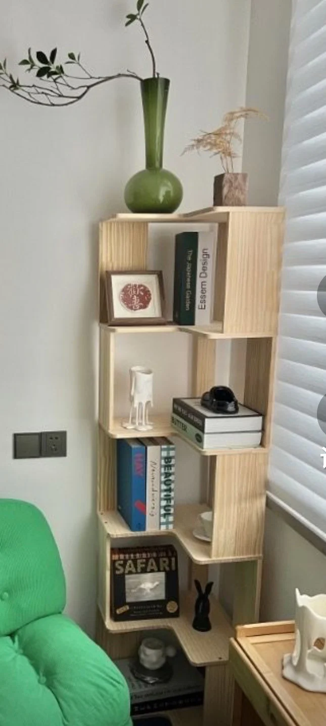 Modern Minimalist Corner Rectangle Wood Bookshelves 4/5 Shelves For Home Office