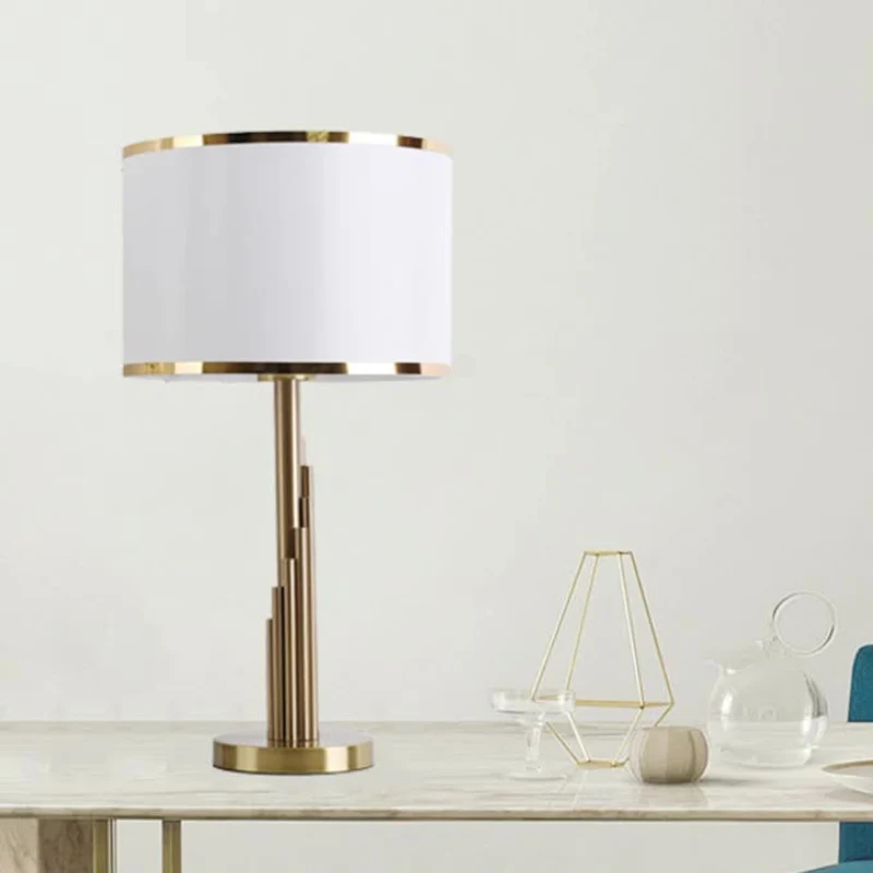 Modern Luxury Cylinder Metal Fabric 1-Light Table Lamp For Bedroom
