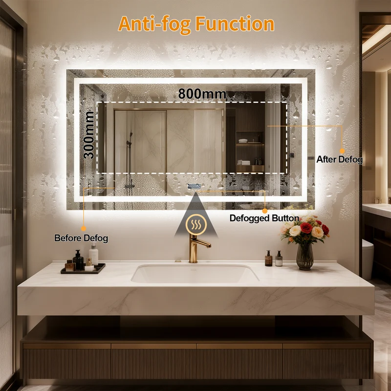 LUVODI LED Bathroom Mirror with Bluetooth Speaker & Screen Display, Tempered Glass Anti Fog Vanity Mirror