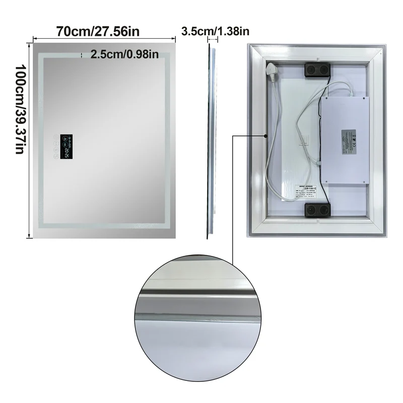 LUVODI LED Bathroom Mirror with Bluetooth Speaker & Screen Display, Tempered Glass Anti Fog Vanity Mirror