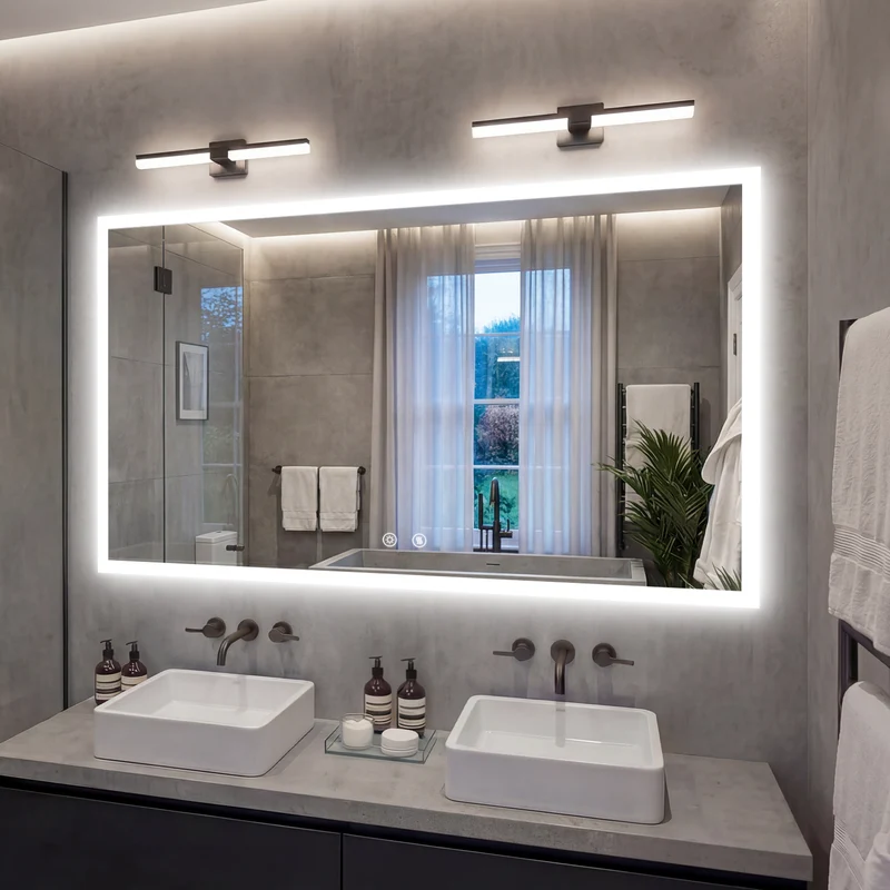 LUVODI Rectangular LED Bathroom Mirror with Defogger, Front-Lit Wall Mounted Vanity Mirror