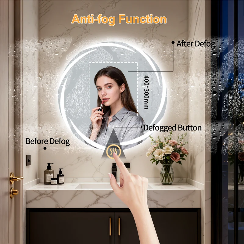 LUVODI 31.5" Round LED Bathroom Wall Mirror w/ Dual Bluetooth Speaker Anti-Fog Dimmable